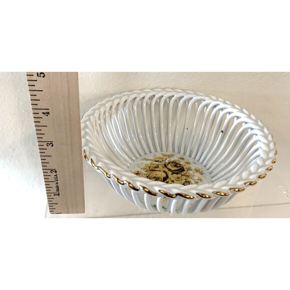 Apulum Fine Porcelain Reticulate Gold Rim Bowl 6x3 Hand Painted VTG 50s - Picture 2 of 6